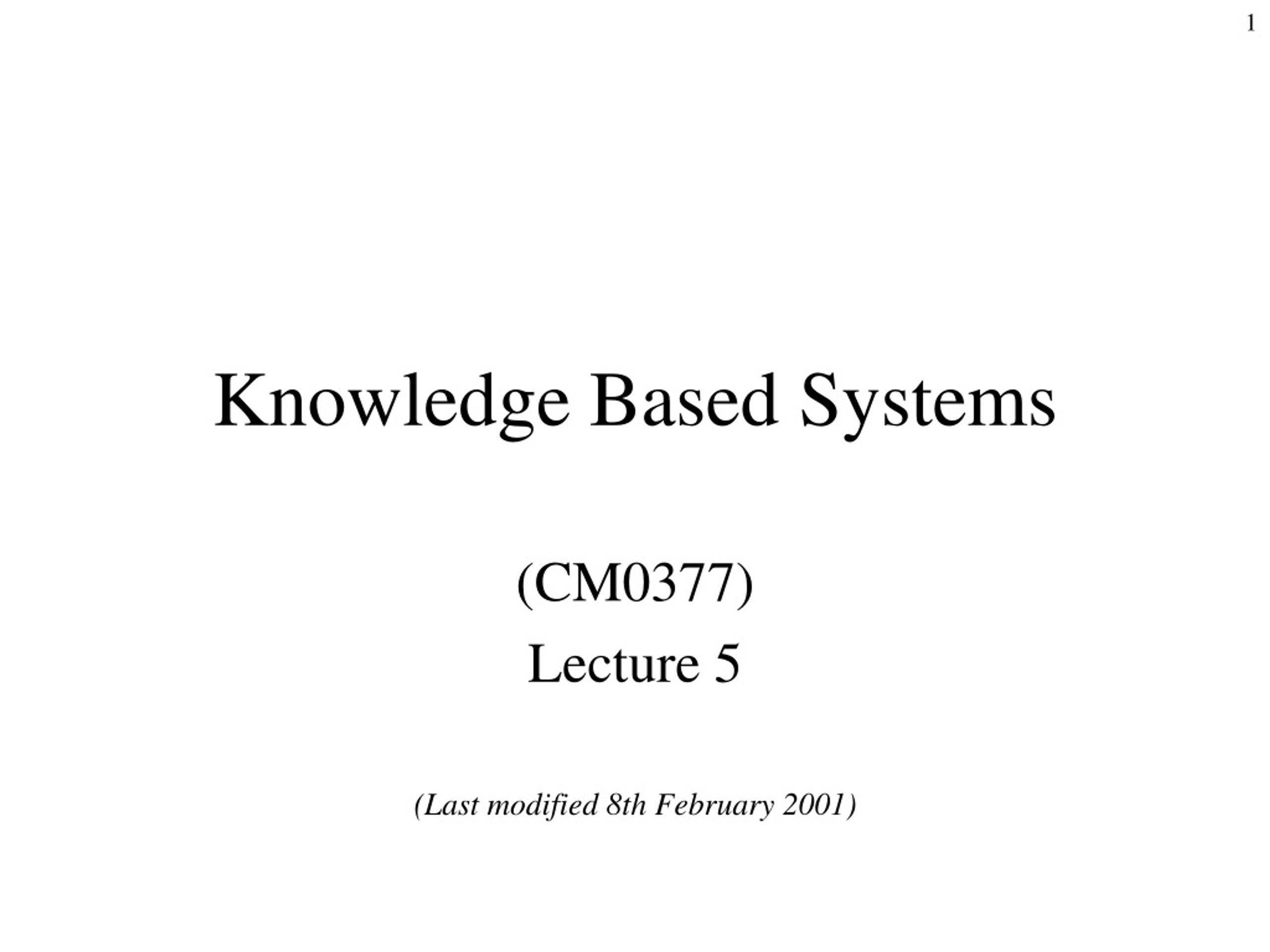 Knowledge Based Systems - slide 1