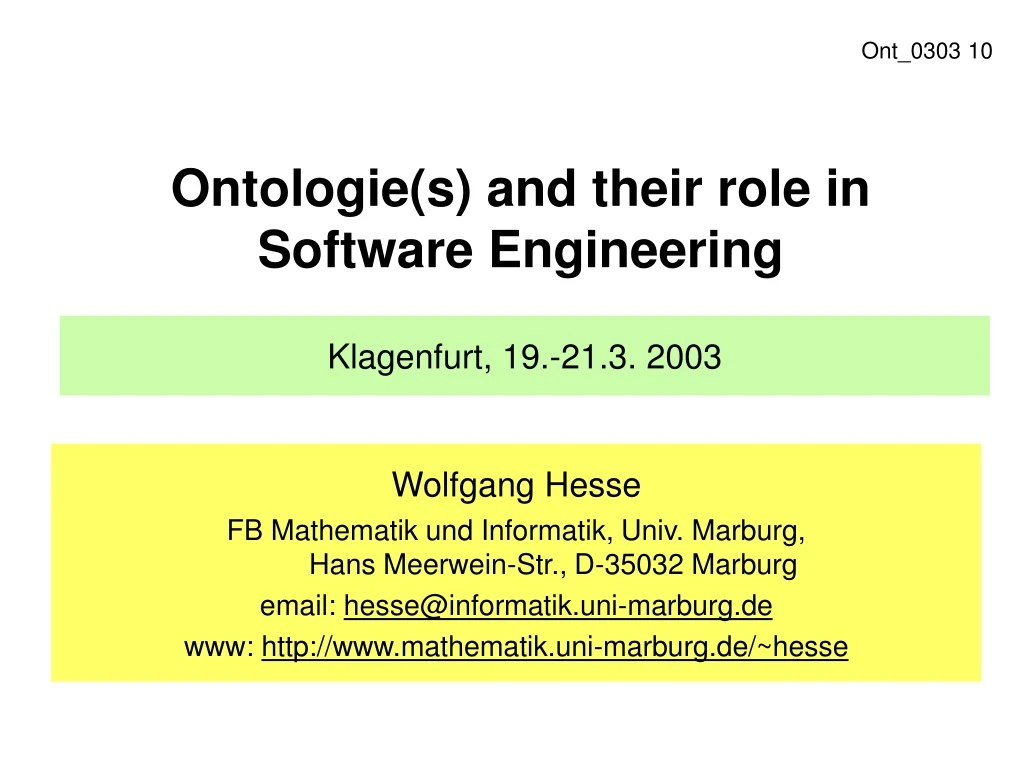 ontologie s and their role in software engineering