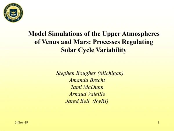 Stephen Bougher (Michigan) Amanda Brecht Tami McDunn Arnaud Valeille Jared Bell (SwRI)