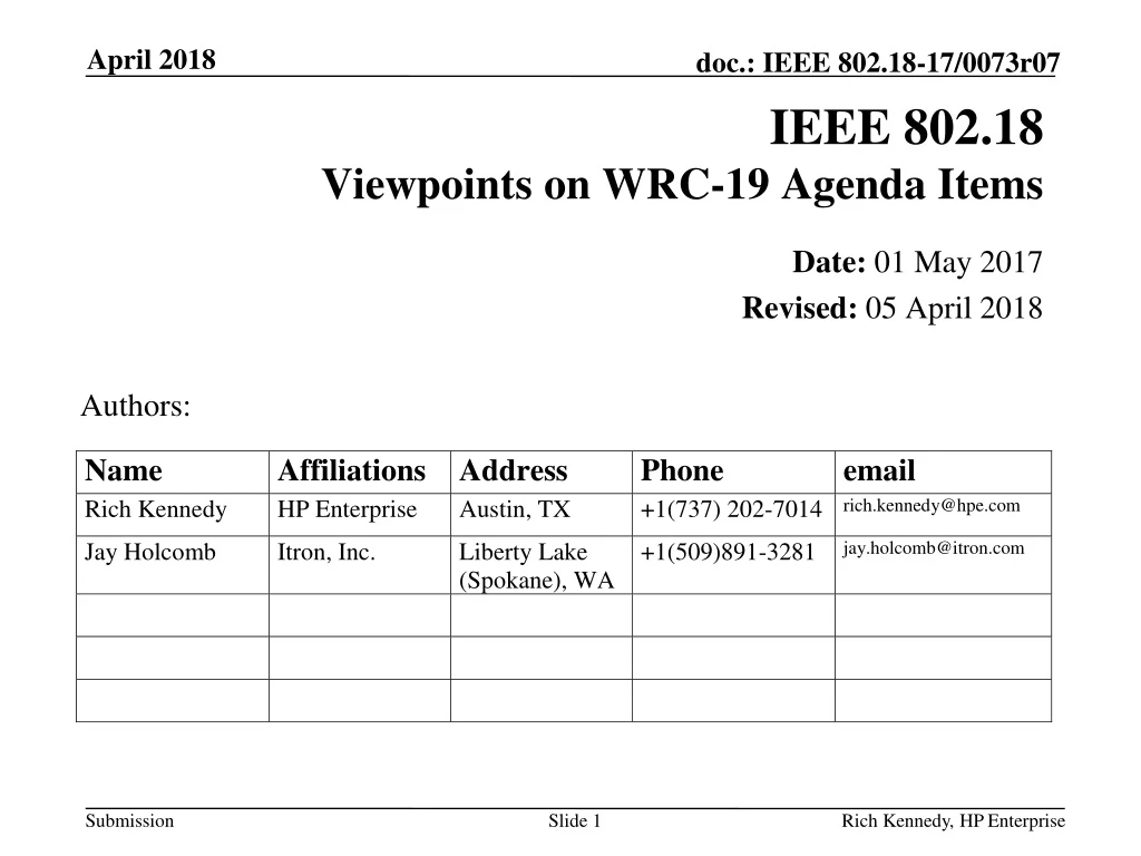 ieee 802 18 viewpoints on wrc 19 agenda items