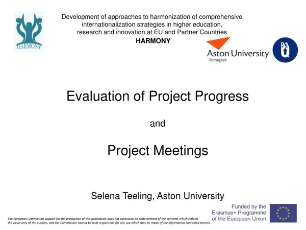 Evaluation of Project Progress and Project Meetings Selena Teeling, Aston University