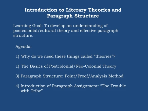 Introduction to Literary Theories and Paragraph Structure