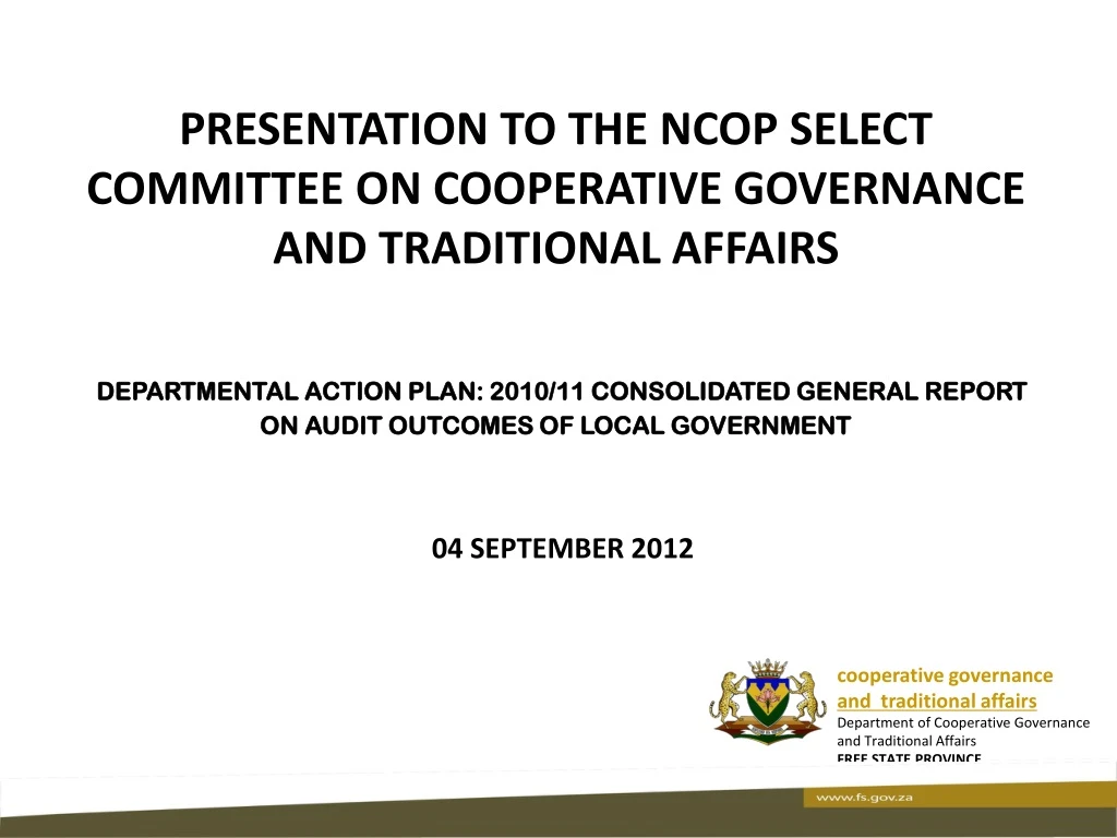 presentation to the ncop select committee