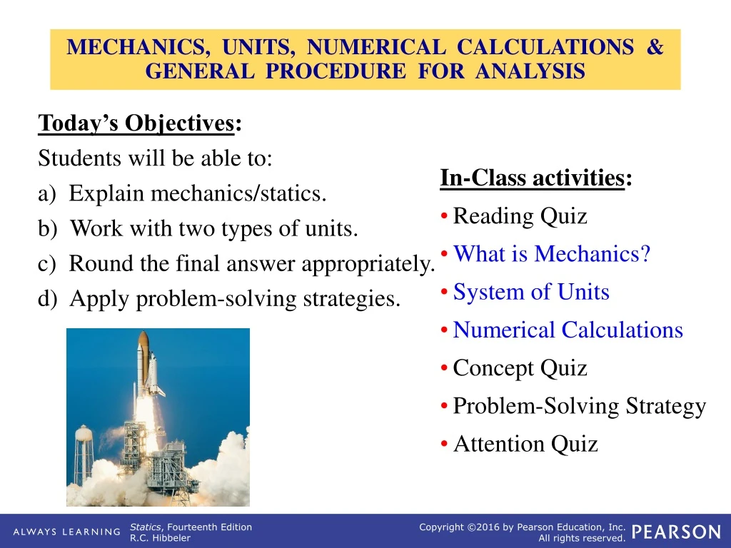 mechanics units numerical calculations general procedure for analysis