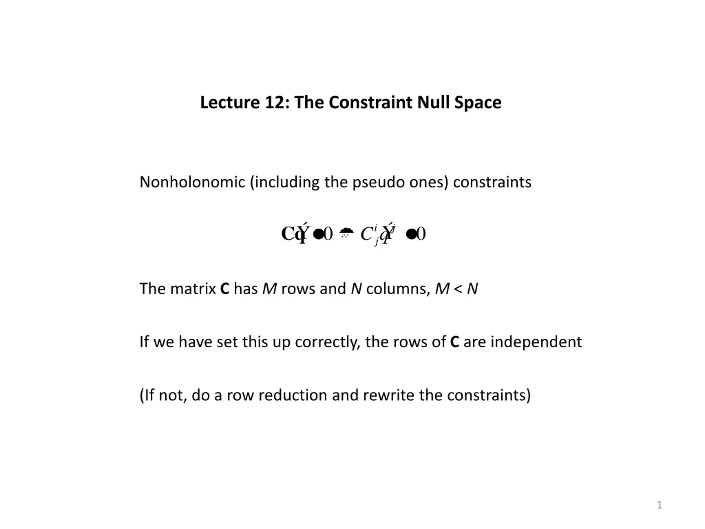 lecture 12 the constraint null space