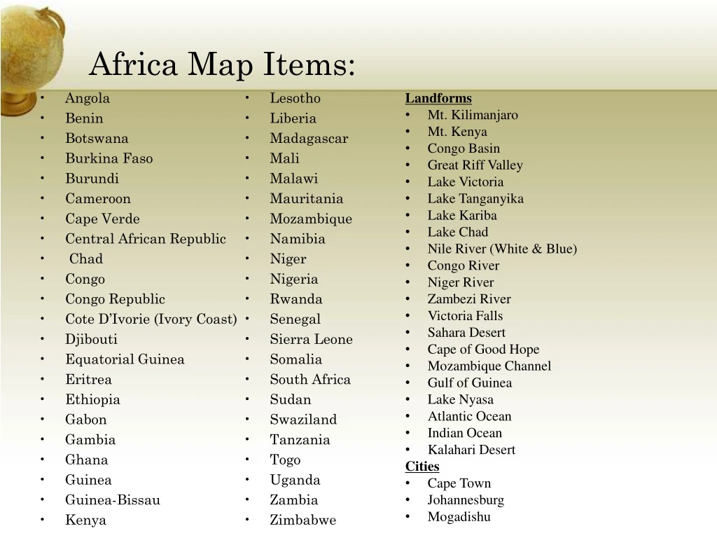 africa map items