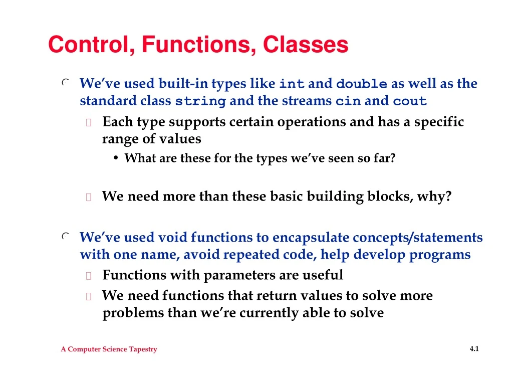 control functions classes