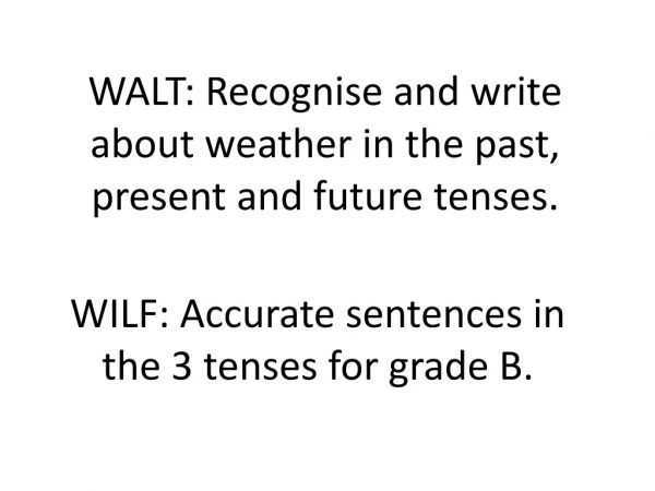 WALT: Recognise and write about weather in the past, present and future tenses.