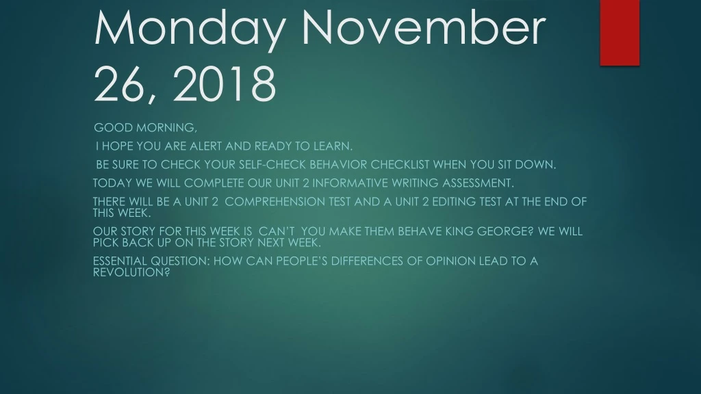 monday november 26 2018