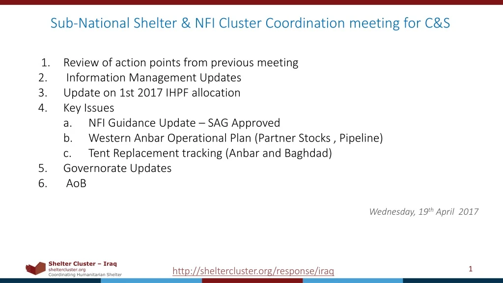 sub national shelter nfi cluster coordination