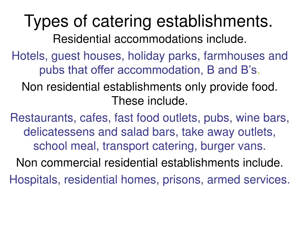 types of catering establishments