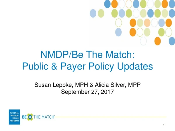 NMDP/Be The Match: Public &amp; Payer Policy Updates