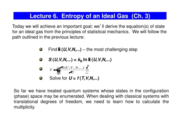 Lecture 6. Entropy of an Ideal Gas (Ch. 3)