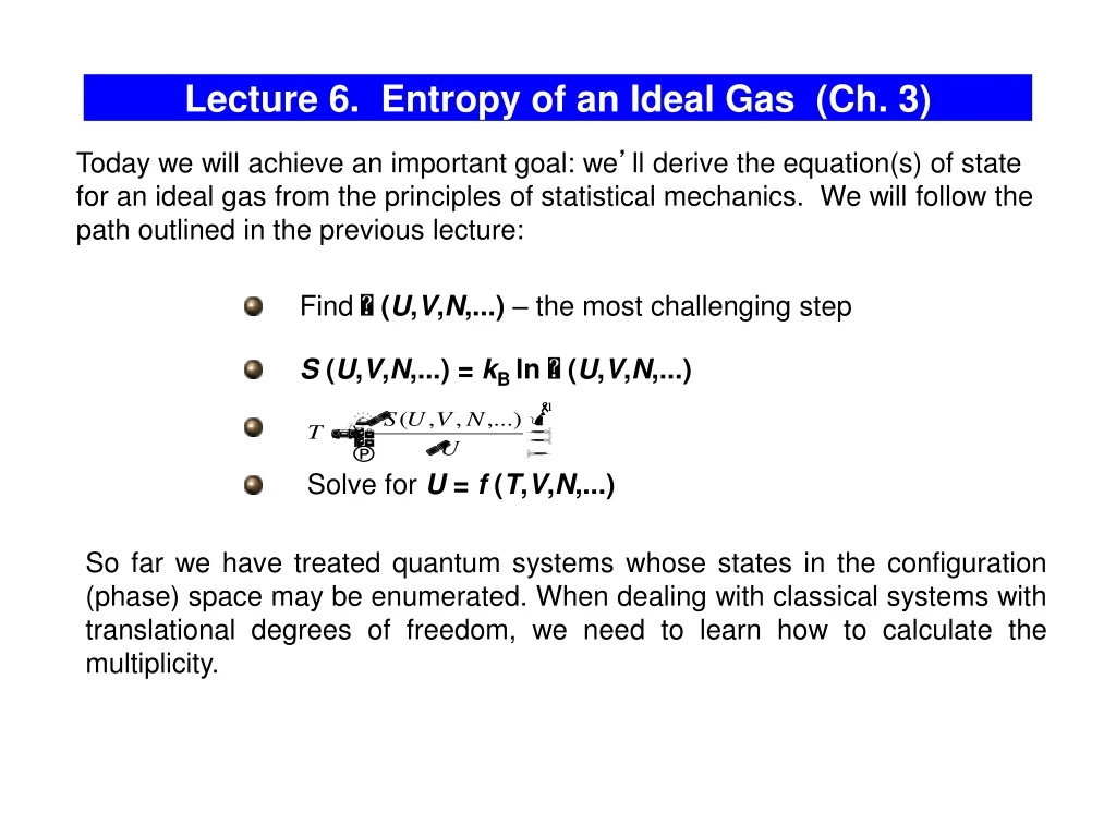 lecture 6 entropy of an ideal gas ch 3