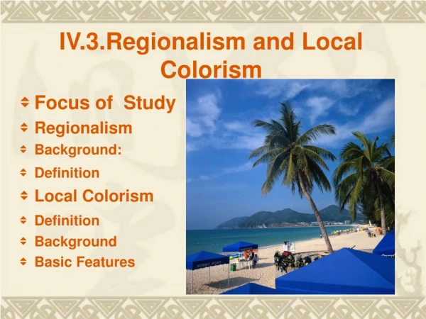 IV.3.Regionalism and Local Colorism