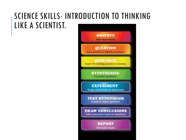 Science skills- introduction to thinking like a scientist.