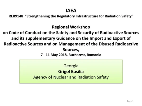 Georgia Grigol Basilia Agency of Nuclear and Radiation Safety