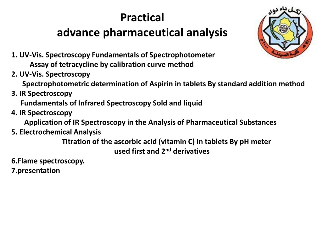 practical advance pharmaceutical analysis