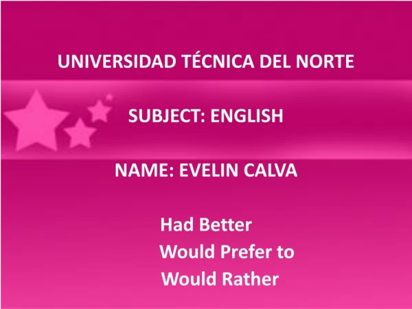 UNIVERSIDAD TÉCNICA DEL NORTE SUBJECT: ENGLISH NAME: EVELIN CALVA Had Better