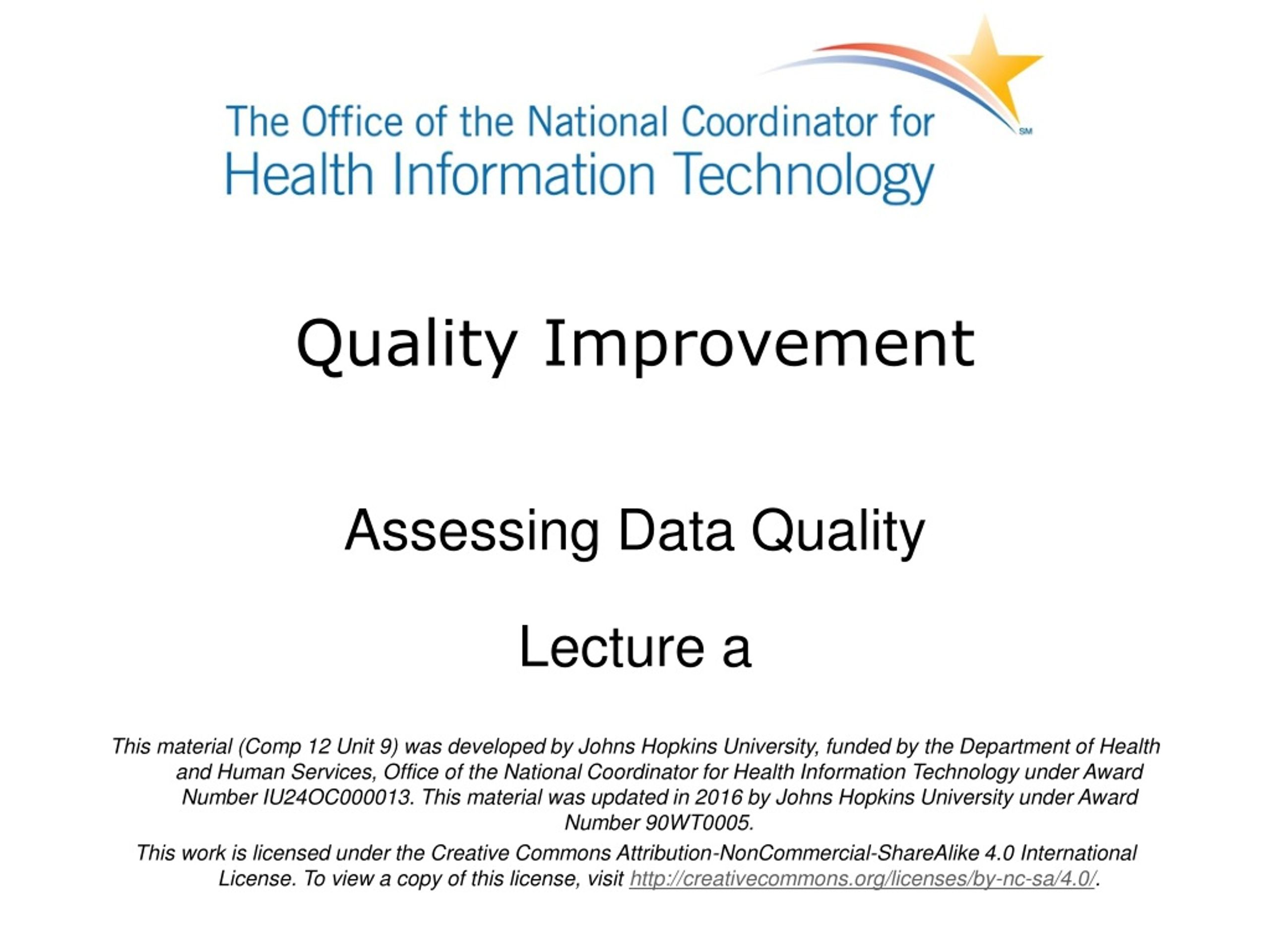 Data Quality Improvement Lecture - AHIMA DQM Model Update 2016 - slide 1