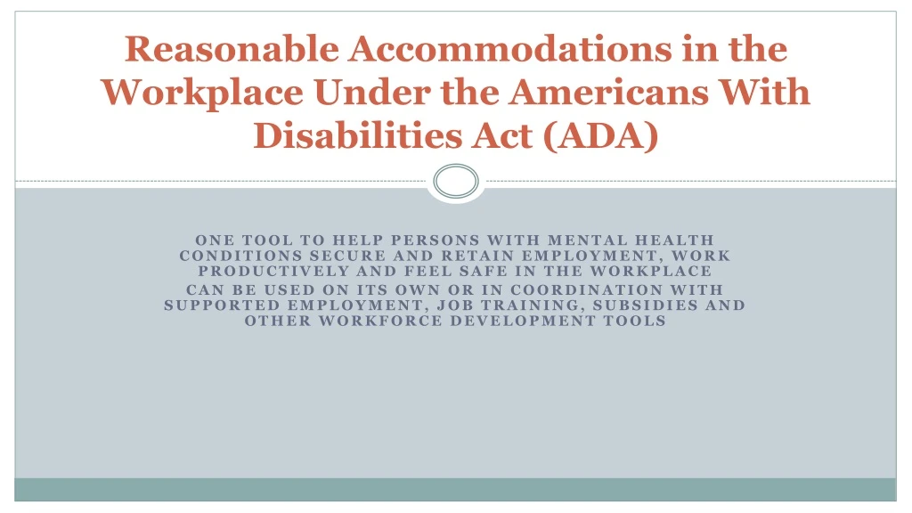 reasonable accommodations in the workplace under the americans with disabilities act ada