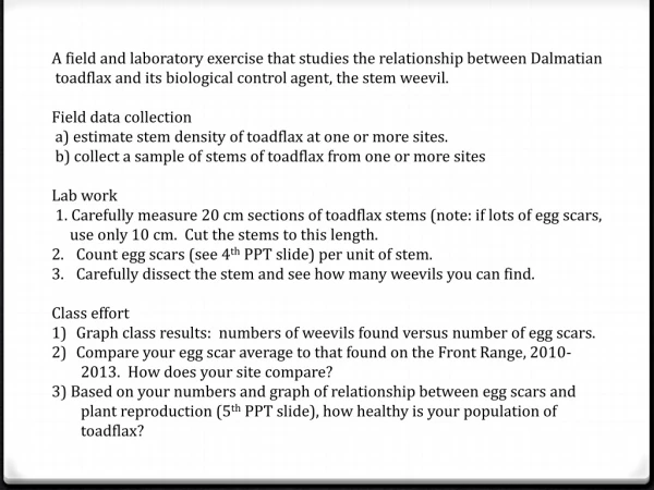 A field and laboratory exercise that studies the relationship between Dalmatian