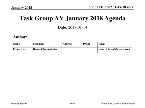 Task Group AY January 2018 Agenda