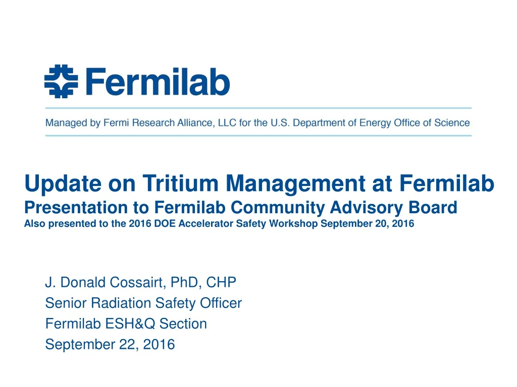 update on tritium management at fermilab