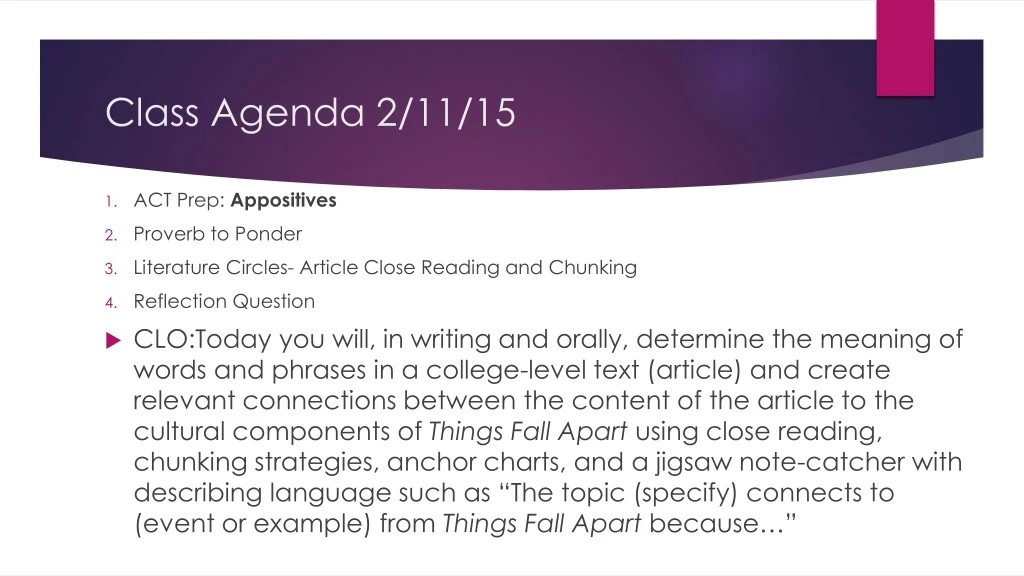 class agenda 2 11 15