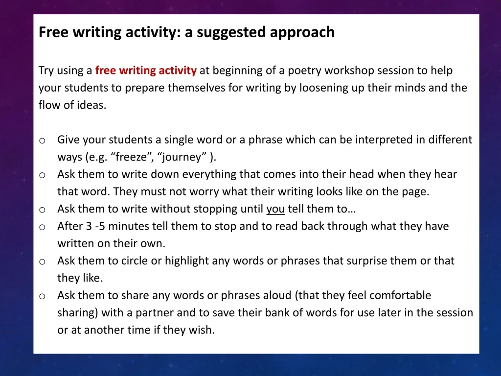 free writing activity a suggested approach