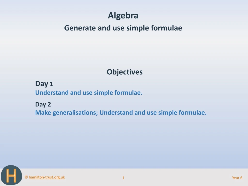 algebra generate and use simple formulae