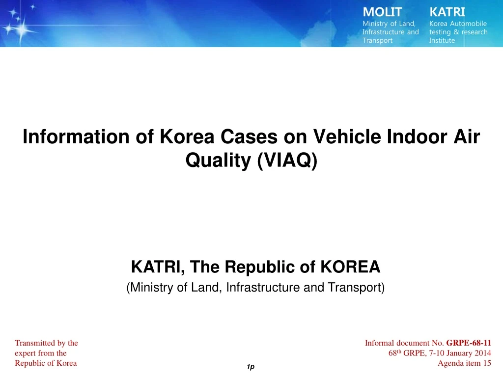 lnformation of korea cases on vehicle indoor air quality viaq