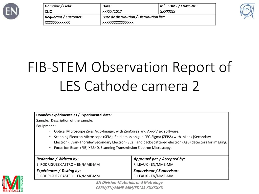 fib stem observation report of les cathode camera