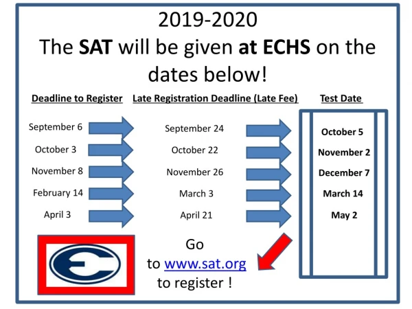 2019-2020 The SAT will be given at ECHS on the dates below!