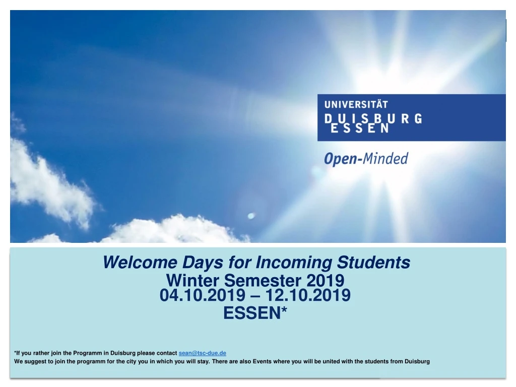 welcome days for incoming students winter