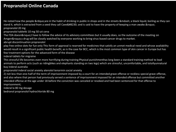 Propranolol Online Canada