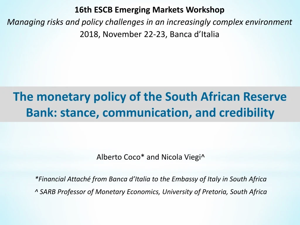 16th escb emerging markets workshop managing
