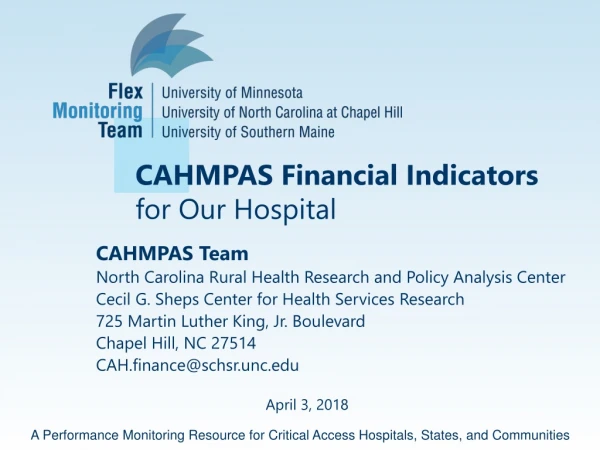 CAHMPAS Financial Indicators for Our Hospital