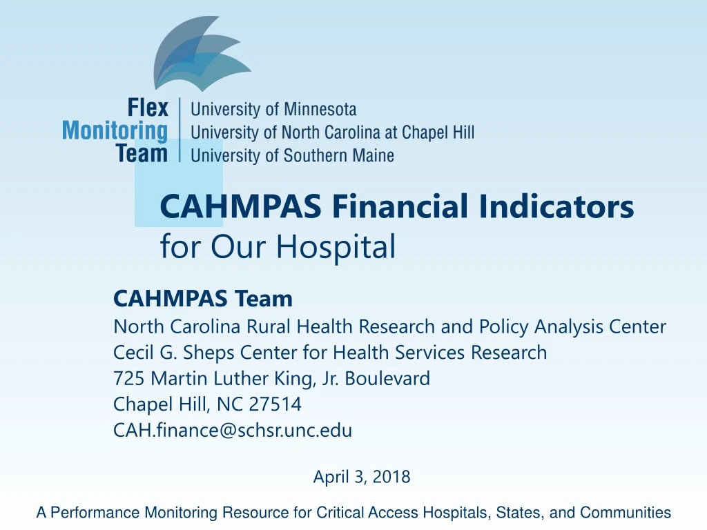 cahmpas financial indicators for our hospital