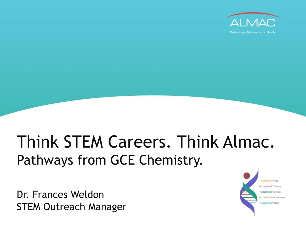 think stem careers think almac pathways from gce chemistry dr frances weldon stem outreach manager