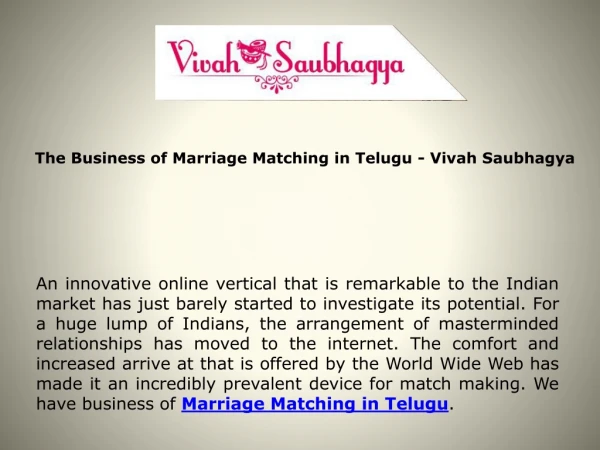 The Business of Marriage Matching in Telugu - Vivah Saubhagya
