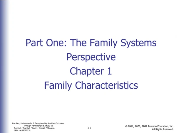 Part One: The Family Systems Perspective Chapter 1 Family Characteristics