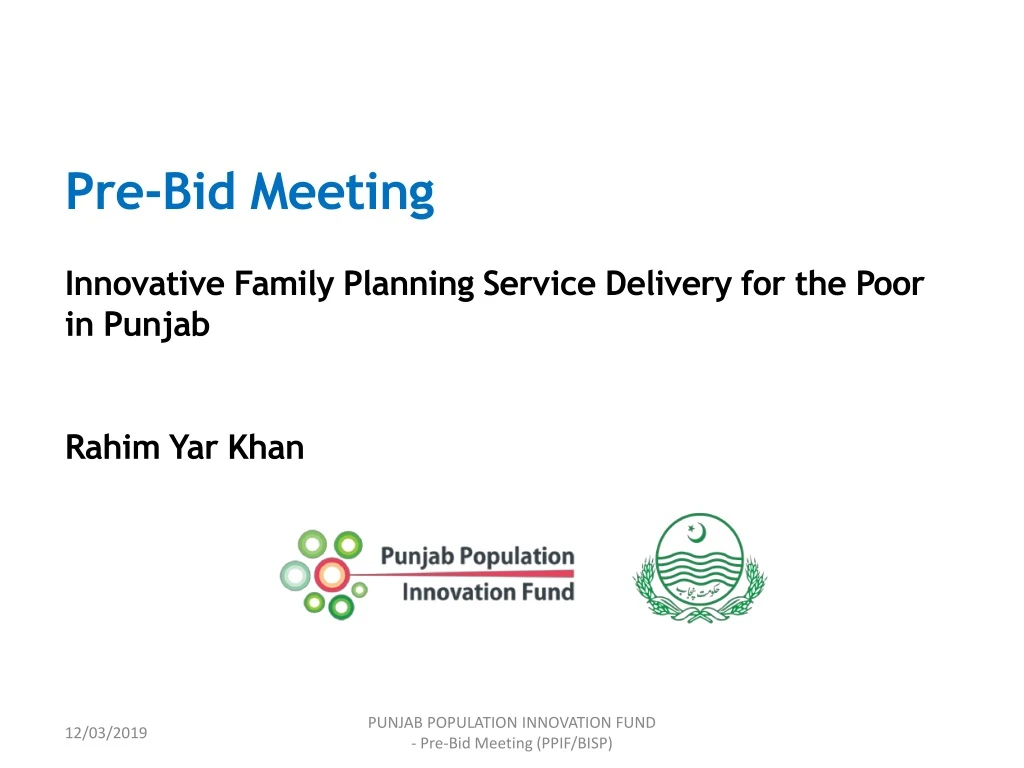 pre bid meeting innovative family planning service delivery for the poor in punjab rahim yar khan