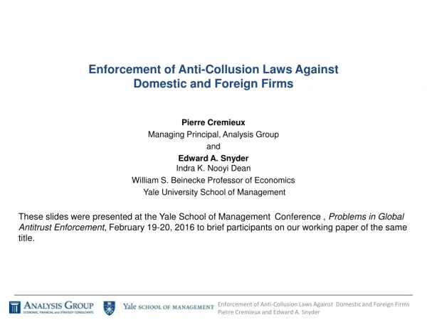 Enforcement of Anti-Collusion Laws Against Domestic and Foreign Firms