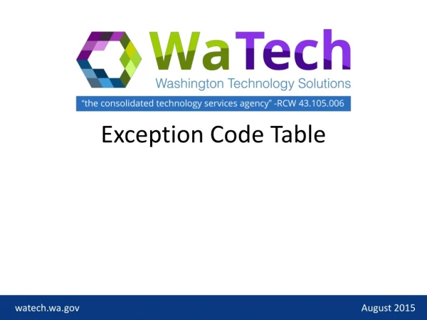 Exception Code Table