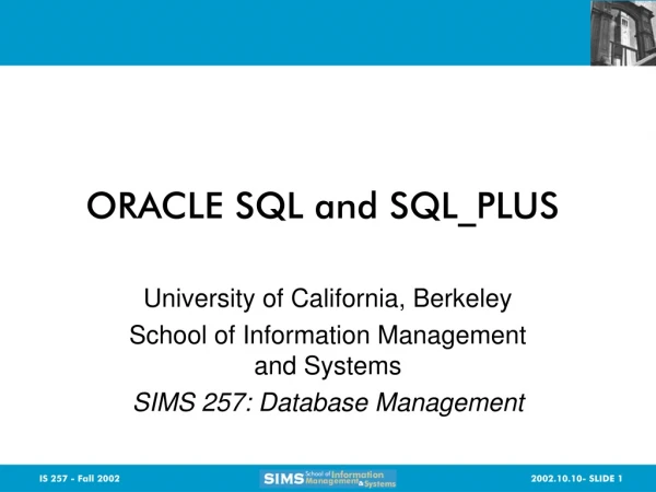ORACLE SQL and SQL_PLUS