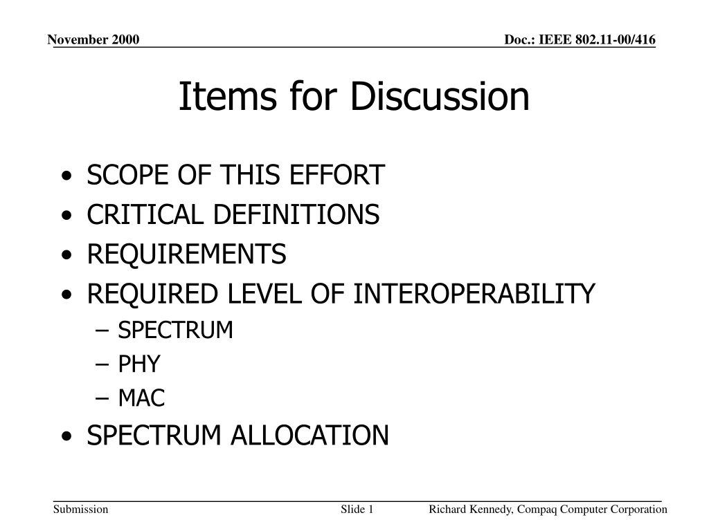 items for discussion