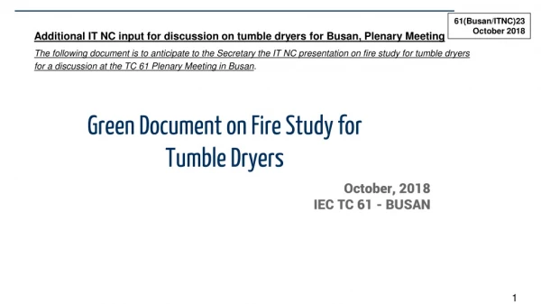 Green Document on Fire Study for Tumble Dryers