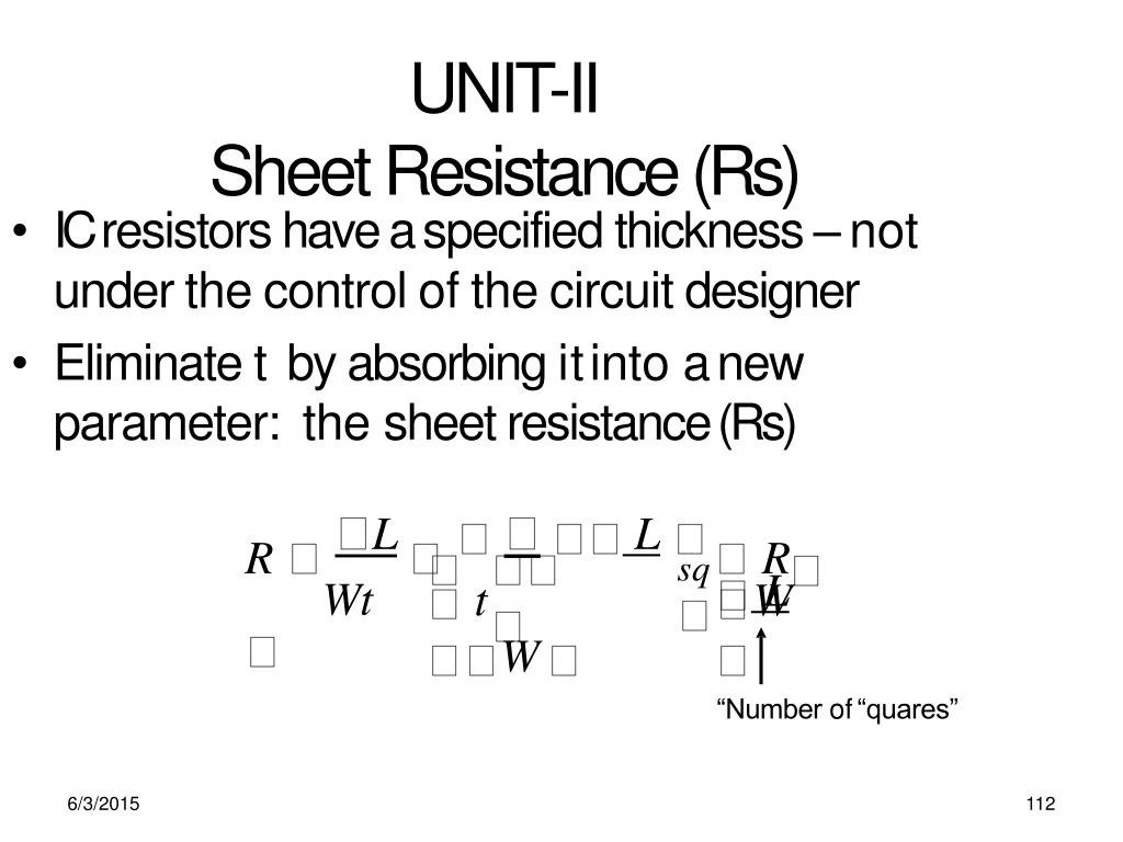unit ii sheet resistance rs