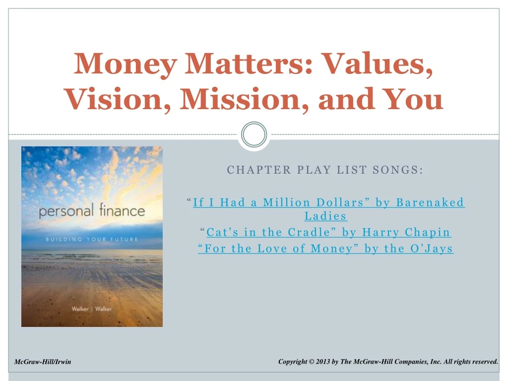 money matters values vision mission and you